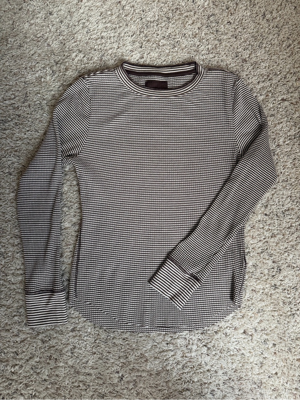 Striped Long Sleeve Thermal Top - Brown & White